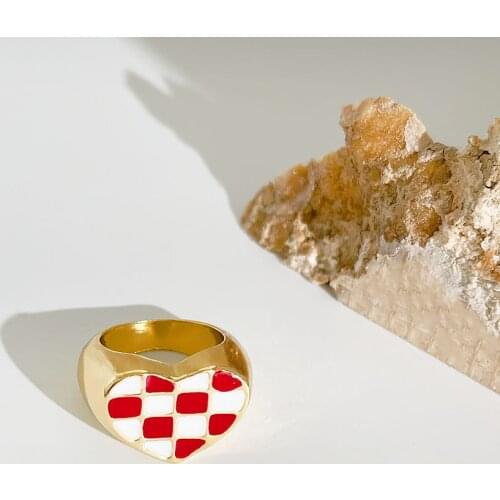 INS Hot Vintage Epoxy Heart Ring For Women Personality Street Hipster Design Chunky Finger Ring Fashion