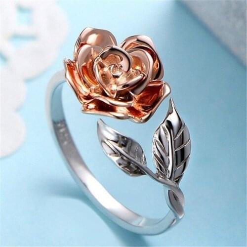 Delicate Rose Flower Leaves Ring for Women Ladies Rose Gold Color Finger Ring Open Adjustable Jewelry Gifts anillos