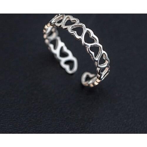 Lovely Peach Heart 925 Sterling Silver Hollow Love Open Ring Female