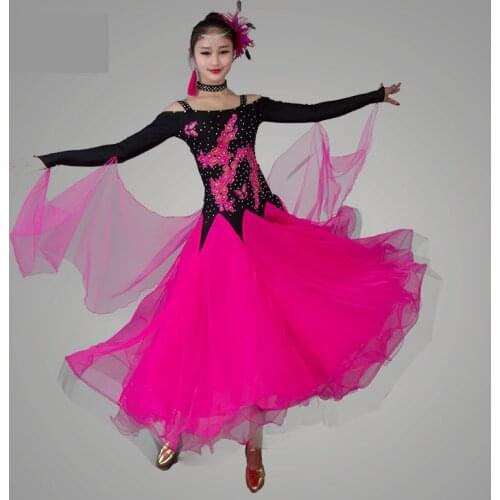 New big swing sequins standard ballroom dance dress customize professional long sleeve tango waltz dance competition costumes