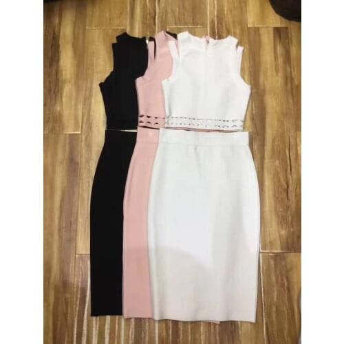 2017 new sexy women summer party bandage dresses 2 two pieces set sleeveless celebrity bodycon dress dropshipping