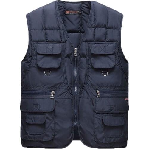 Men Fashion Zipper Pro Journalist Waistcoat New Cotton Warm Vest Man Winter with Many Pockets Male Sleeveless Jacket