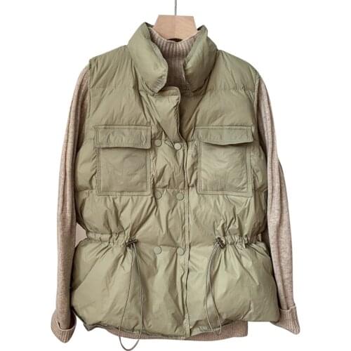 Womens Down Cotton Vest Short Outer Wear 2020 Autumn Winter Korean Loose Vest Waistcoat Drawstring Waist Waistcoat Jacket