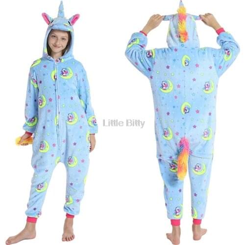 Winter Soft Kigurumi Unicorn Pajamas Flannel Unicorn Sleepwear One Piece Hooded Jumpsuits Teens Pajama Animals Oneises Sleeping