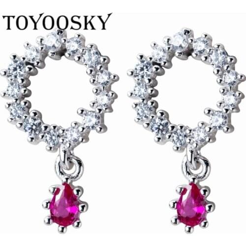 TOYOOSKY 1 Pair 925 Sterling Silver Earring Korean Fashion Crystal Water Drop Earrings Temperament Small Ear Jewelry for Women