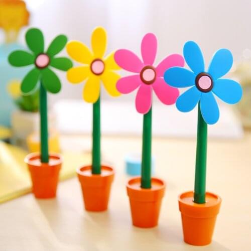 1 Pcs Lytwtws Stationery Cute Kawaii Potted plants Sunflower Ballpoint Pen Office School Supply Novel Creative Gift Funny