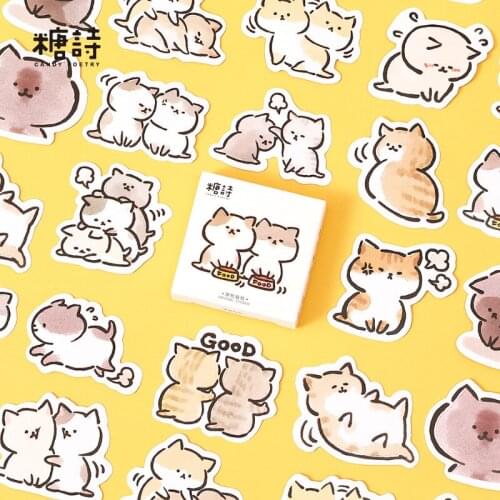10 Boxes Decorative Lovely Kitten Friends Adhesive Mo.Card Flake Stickers DIY Bullet Journal Cute Stationery Wholesale