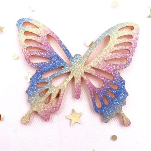10PCS Felt Fabric Rainbow Glitter Butterfly Applique Wedding DIY Sewing Patch Hair Bow Accessories DIY Craft Supplies SE383