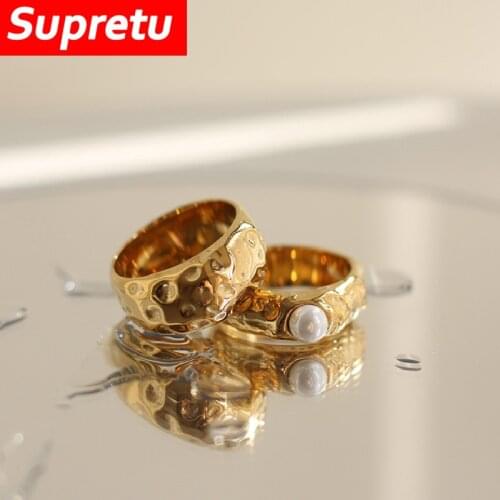 2021 Titanium Steel Accessories Fashion Korean Ring Imitation Pearls Geometric Plated 18K Gold Color Joint Rings Party Girl Gift