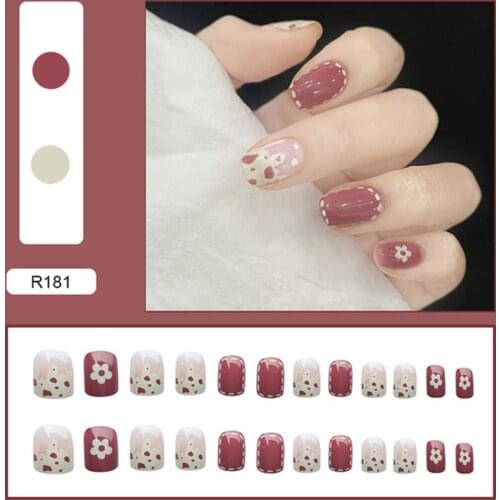 24pcs/Set Art False Nails Graffiti Flower Heart Fake Nails with Glue Wearable Removable Fashion Korea Design Hакладные Hогти