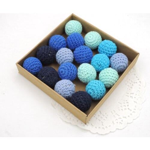 40PCS 20mm bead DIY blue wood crochet beads,27 colors to choose,100% cotton pattern crochet wooden round beads safe EA231