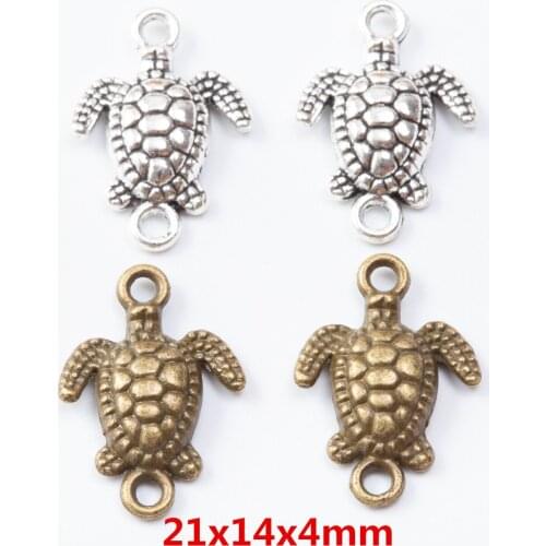 50 pieces of retro metal zinc alloy Tortoise double hanging connector pendant for DIY handmade jewelry necklace making 7283