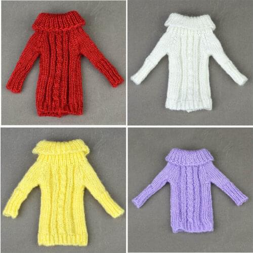 Pure Manual Doll Accessories Knitted Handmade Sweater Tops Coat Dresses Clothes For Barbie Doll Gifts For Girls Kids Toy