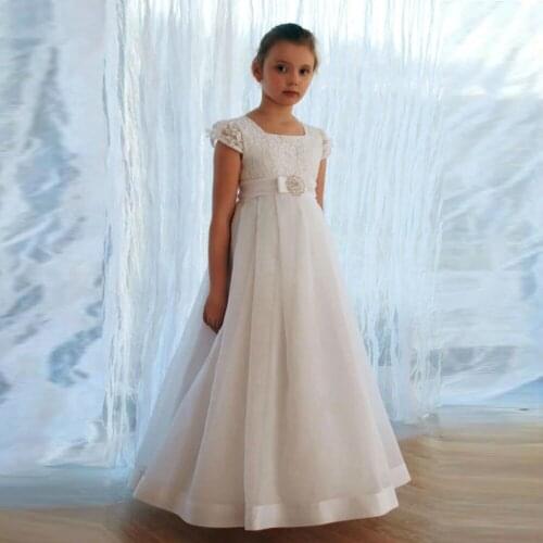 White Lace Kids Flower Girl Dresses for Weddings with Wrap Jacket First Communion Dresses for Girls Pageant Princess Gowns
