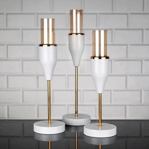 Marrlife White Goblet Candlestick 3'lü Set