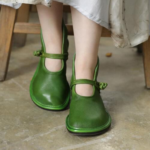 Birkuir Flats Women Shoes 2021 New Hollow Out Button Retro High Top Genuine Leather Low Heel Shoe Mary Jane Leisure Ladies Shoes