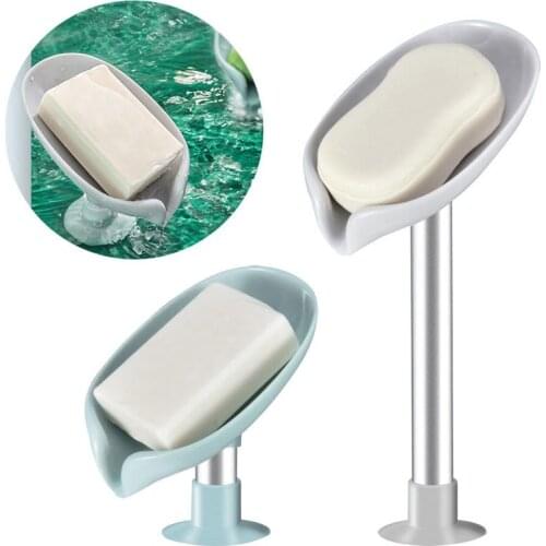 Household Leaf-shaped Soap Dish Free Standing Suction Cup Drain Rack Toilet Laundry Soap Box Stand Holder Bathroom Accessories