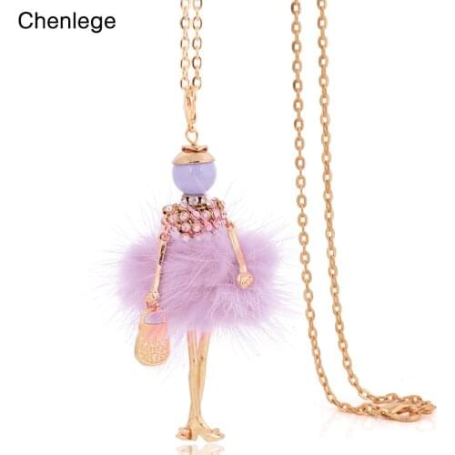 Chenlege statement long necklace & pendants for women rabbit fur big chokers chain handmade charm bunny ladies fashion jewelry