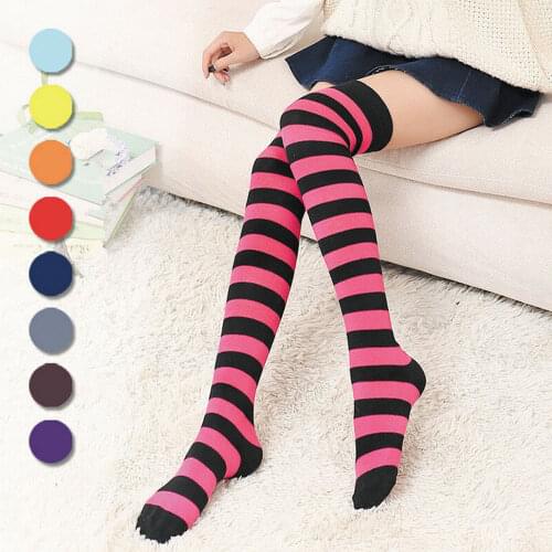 Hot Womens Girls Sheer Striped Thigh High Stockings Plus Size Over The Knee Socks 11 Colors