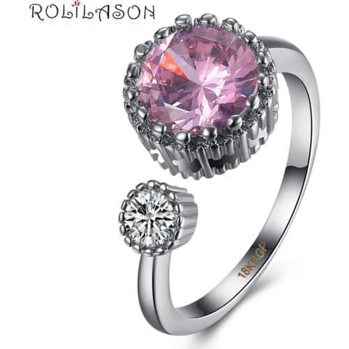 ROLILASON Designers pink Crystal Zircon Silver Rings for women Size #8 Fashion Jewelry JR2151