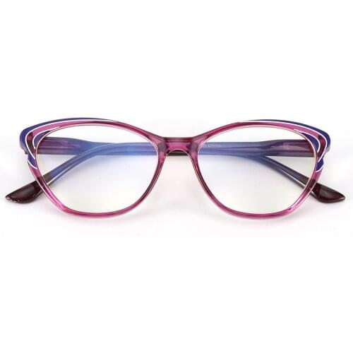 0~+3.50 Elegant Ladies Cat Eye Blue Light Blocking Reading Glasses Purple Flexible Presbyopia Lens Spring Hinge Reader Filter