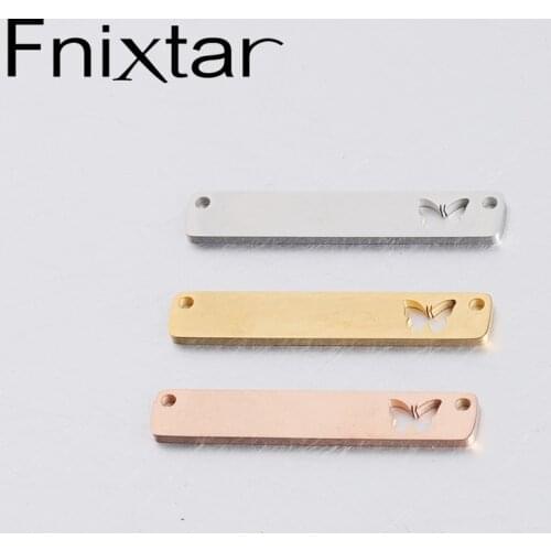 Fnixtar Blank Stamping Rectangle Bar Mirror Polishe Stainless Steel Hollow Butterfly DIY Charm Connector 6*35mm 20piece/lot