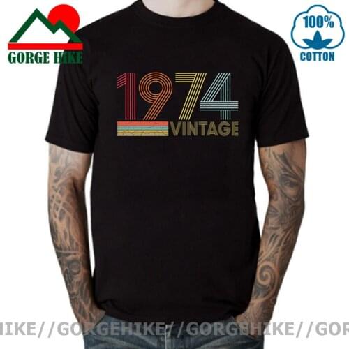 GorgeHike Vintage 1974 T-Shirt Cotton Men T Shirt Men Black Top Black T-Shirt Hip Hop T-Shirts Plain T Shirt Born in 1974 Tshirt