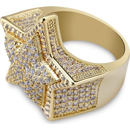 AITIEI New Iced Out Star Gold Silver Color Cubic Zircon Rings Micro Paved Personality Hip Hop Jewelry For Gifts