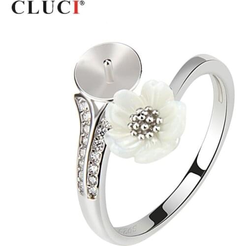 CLUCI White Pure 925 Sterling Silver Flower Ring for Women Wedding Engagement Adjustable Flower Pearl Ring Mounting SR2074SB