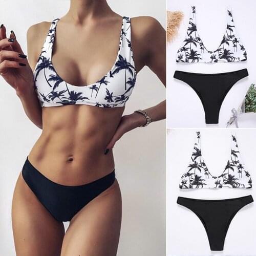 Print High Cut Bikini Set for Women Spaghetti Straps Bralette Bikini Padded Bathing Suit Summer Sexy Swimwear
