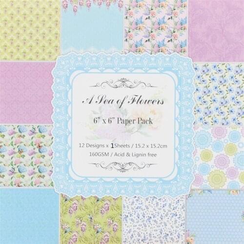 KSCRAFT 12pcs 6" Single-side Printed Flowers pattern creative papercraft art paper handmade scrapbooking kit set book