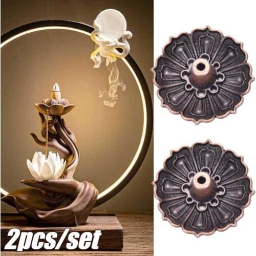2Pcs/Set Lotus Flower Incense Burner Copper Alloy Incense Burner Cones Teahouse Home Decoration Accessories