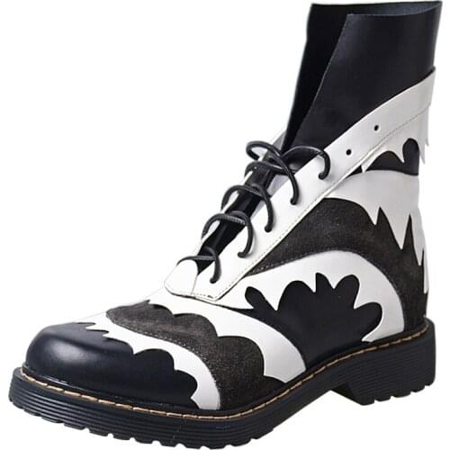 Top Brand 100% Real Leather Ankle Boots Women Winter Casual Mixed Color Lace Up Ladies Platform Boots Zapatos Plus Size