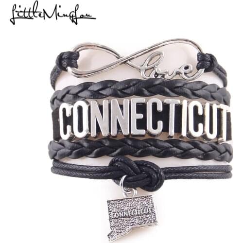 Little Minglou infinity love CONNECTICUT bracelet Hometown Geography map Charm bracelets & bangles for men women leather jewelry