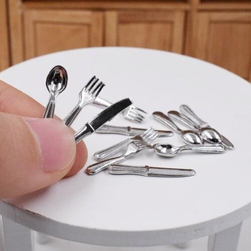 Mini 1/12 Dollhouse Miniature Kitchen Tableware Spoon Knife Fork Set Pretend Play Kitchen Accessories Toy