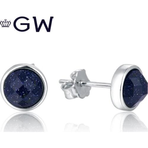 Fashion 1 Pair Round Shape Deep Blue Vintage Stud Earrings for Man Trendy Party Black Earrings Jewelry Women Unisex