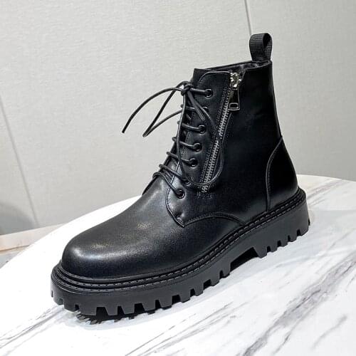 Men Shoes Black Military Ankle Boots Men Work Shoes Casual Hunting Tactical Boots Waterproof Leather Lace Up Chelsea with Zipper
