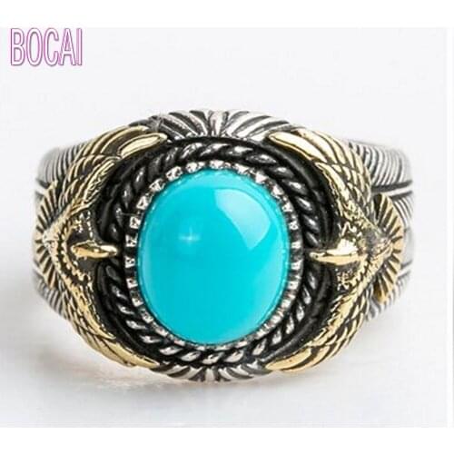 2019 new mens ring S925 sterling silver jewelry flying eagle Thai silver ring inlaid black spar fashion silver ring for Men