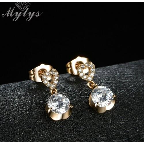 Mytys Heart Clip Crystal Drop Earring for Women Fashion Small Earrings jewelry Gift CE255