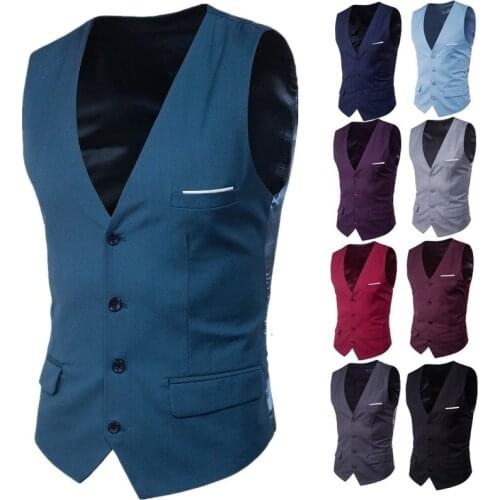 2020 New Arrival Dress Vests for Men Slim Fit Mens Suit Vest Male Waistcoat Homme Smart Casual Sleeveless Formal Business Jacket