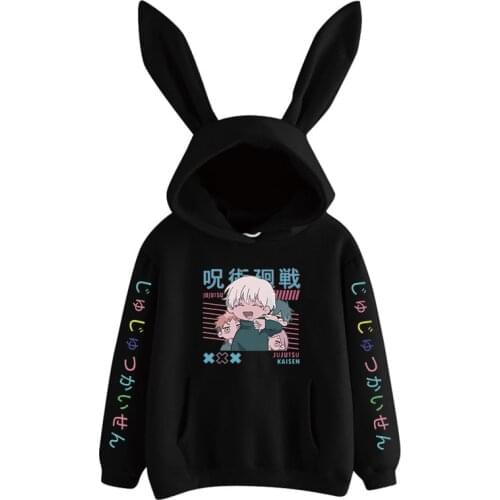 Janpanese Anime Jujutsu Kaisen Rabbit Hoodie Women Girls Kpop Sweatshirts Kawaii streetwear Yuji cosplay Graphic Harajuku Gojo