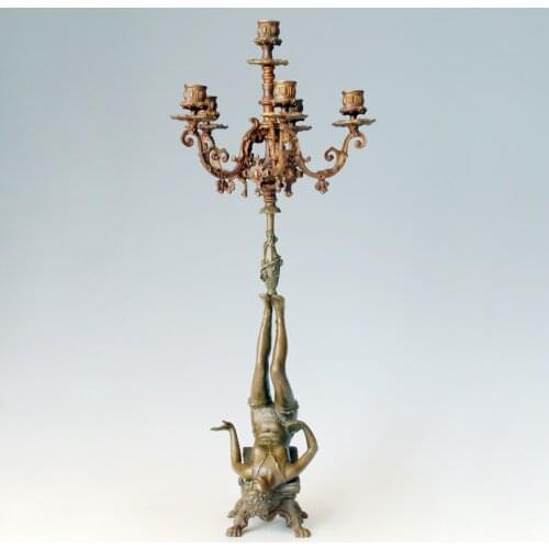 62CM Western Young Woman Candleholder Candlestick with 6 Holders Bronze Statue Sculpture Vintage Art Classy Home Decoration