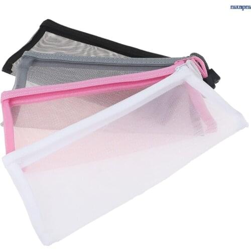 Simple Transparent Mesh Pencil Case Office Student Pencil Cases Nylon Pen Bag School Stationery Supplies Gifts for Kid Student
