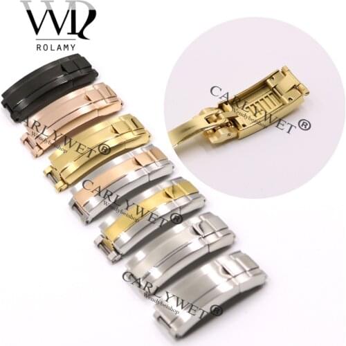 Rolamy 9mm x 9mm Brush Polish Stainless Steel Watch Buckle Glide Lock Clasp Steel For Rolex Watch Band Bracelet Straps Rubber
