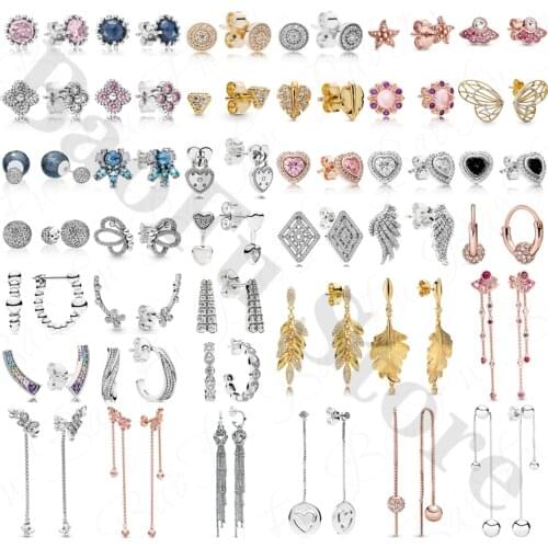 BaoFu Authentic 925 Sterling Silver Stud Earrings Shiny Heart-shaped Flower Tassel Smile Earrings Fashion Women Luxury Jewelry