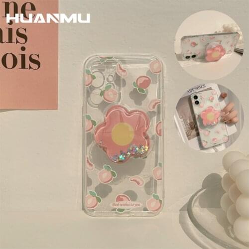 Cute Peach Pattern For iPhone 12 Apple Mobile Phone Case For iphone 12pro 11 Protective Case Cover With Stand Holder for XS Max