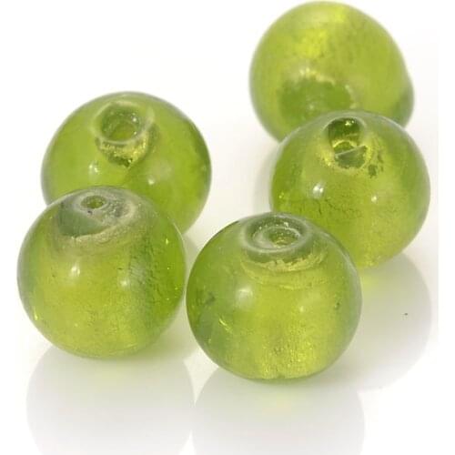 Miasol 10 Pcs 15mm Glass Chamilia beads Round Silver Foiled Glass Lampwork Spacer Beads For Diy Jewelry Making Accessories