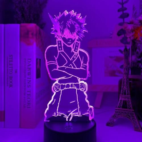 3D LED Night Light My Hero Academia Katsuki Bakugo Figure for Kids Child Bedroom Decor Nightlight Color Changing Desk Lamp Gift
