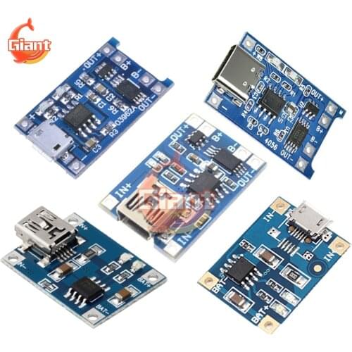 TYPE C MICRO Mini USB 5V 1A 18650 TC4056A Lithium Battery Charger Module Charging Board Protection Dual Functions TP4056 Li-ion