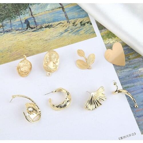 DIY Ornament Aurous Gold Irregular Geometry Heart Leaf after Hanging Adjustable Hanging Ear Stud Ear Stud Material